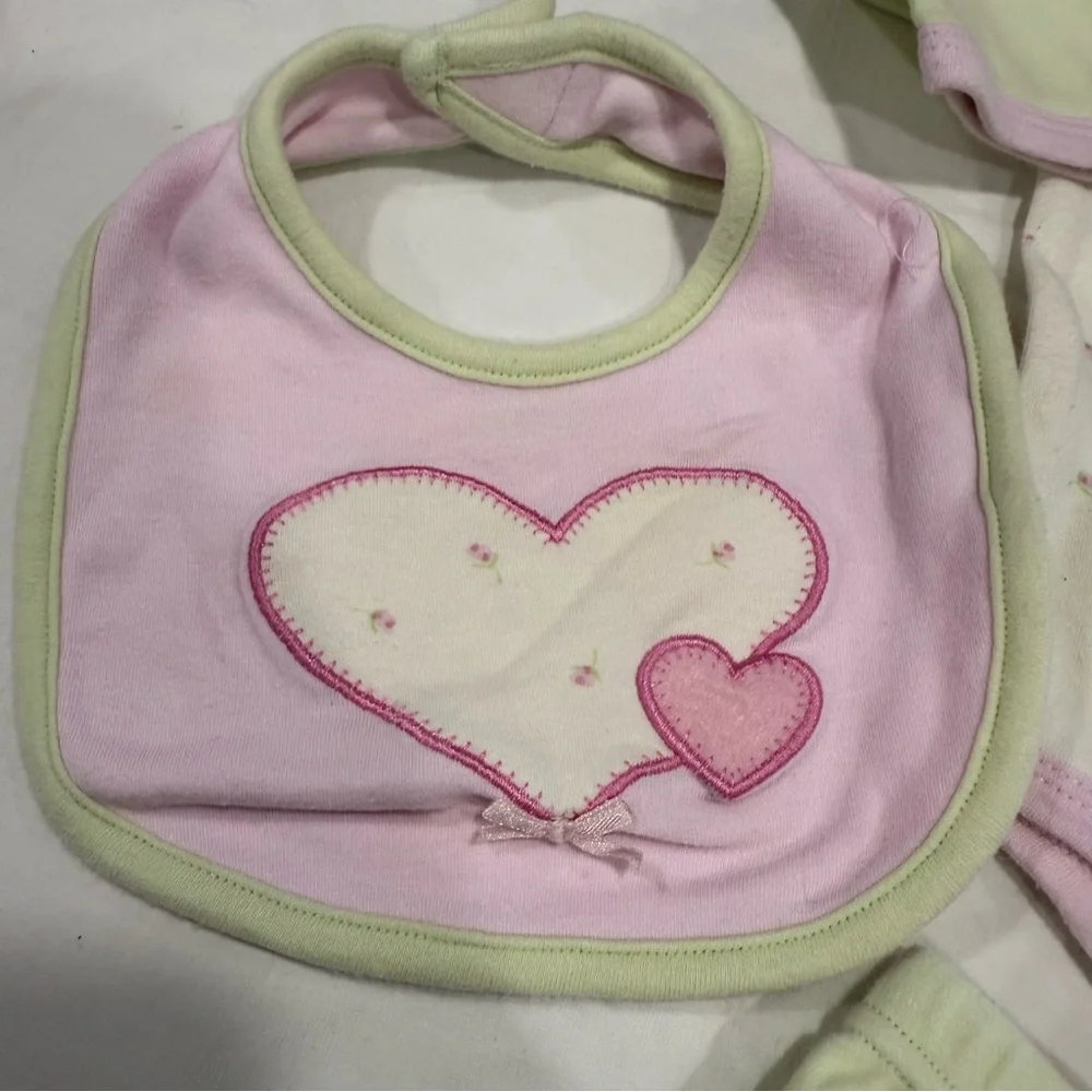 Y2K Bon Bebe Soft Pink & Green Baby Outfit with Matching Bib Size 3-6 Month